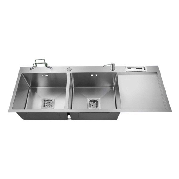 10045 - 40"X18"X9'' INCH KITCHEN HANDMADE SINK PREMIUM QUALITY DOUBLE BOWL SINGLE TRAY