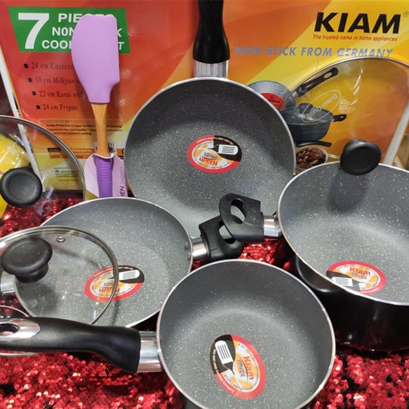 Kiam 7 Pcs Non-Stick Cookware Granite Marvel Cotting Set.