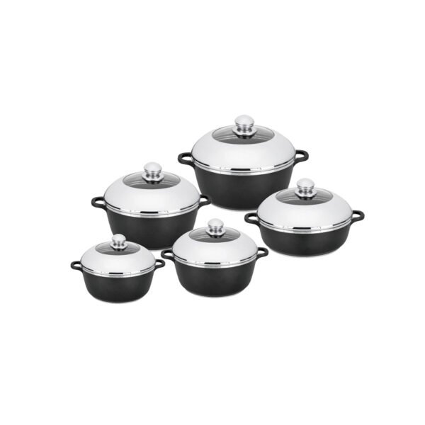 Disnie Black Marble Coated Granite 10 Pcs Cookware Set