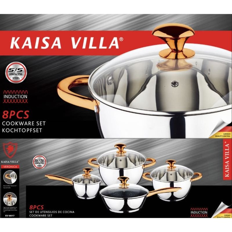 KAISA VILLA KV-6617 Stainless steel pan Frying pan soup pot 8 pieces pan kitchen titanium Cookware