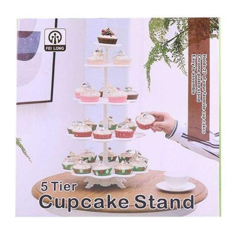 Plastic 5 Tier Cupcake Stand – White