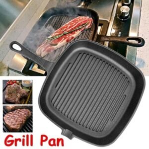SKILLET GRILL PAN BBQ Grillpan Ribbed Griddle Bottom Cast Iron Cookware Square