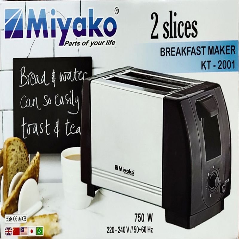 Miyako 2 Slice Breakfast Maker Poco Miyako 2 Slice Bread Toaster Dark Body KT-2001