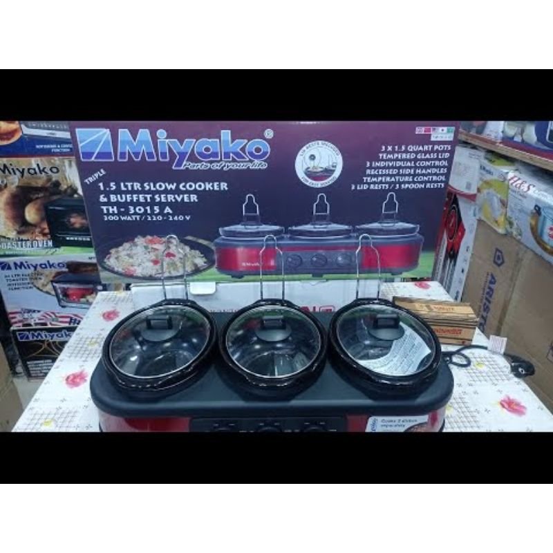 MIYAKO TRIPLE 1.5 LTR SLOWLY COOKER AND BUFFET SERVER 3 POT FOOD WORKER (TH-3015A) 300 WATT