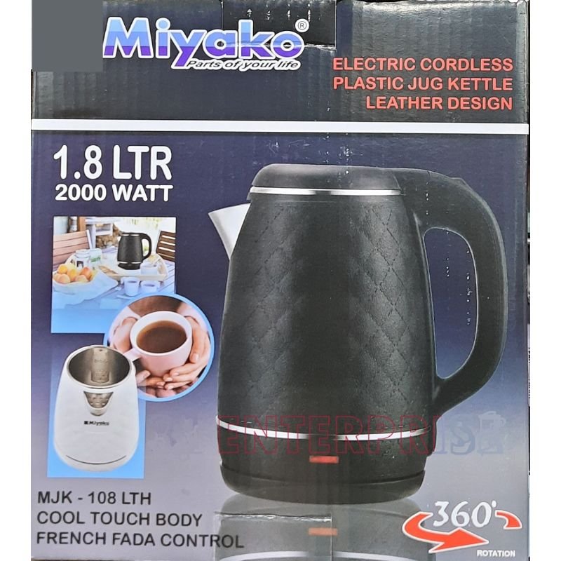 Miyako Electric Ketley Cordless Leather Design Cool Touch Body MJK-108 LTH 2000 Watt 1.8 Ltr