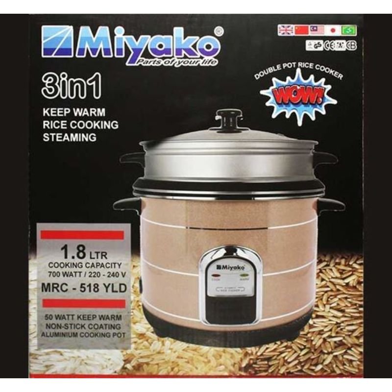 MIYAKO 3 IN 1 AUTOMATIC RICE COOKER (NON-STICK 2-POT) MRC-518 YLD 1.8 LITER