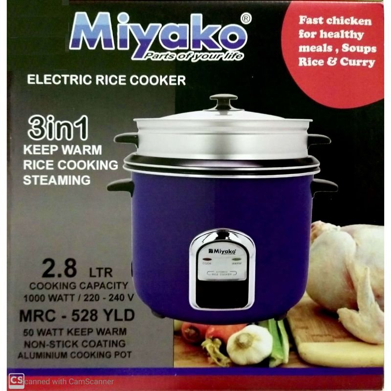 MIYAKO 3 LTR 3 IN 1 KEEPS WARM-DOUBLE POT NON STICK MRC-528YLD RICE COOKER (BLUE COLOR)