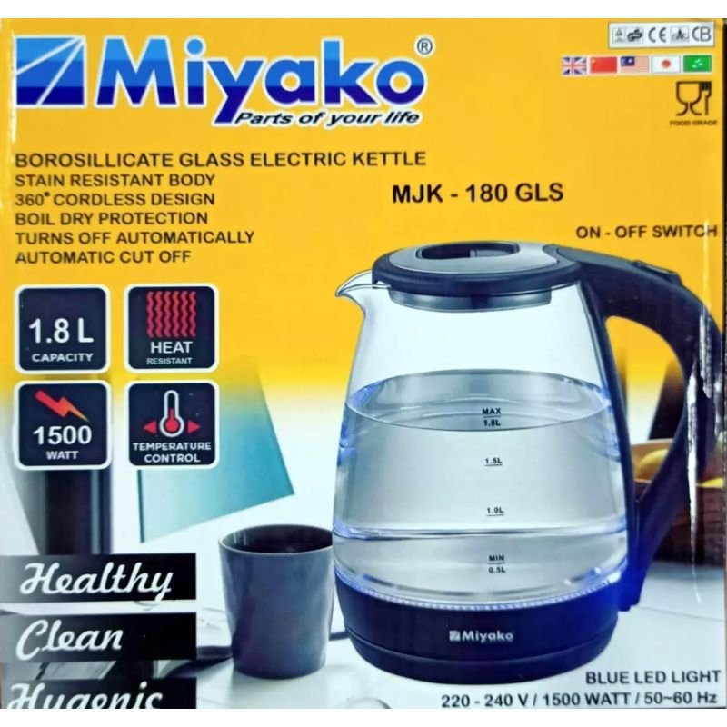 Miyako Electric Glass Body Automatic Ketley 1.8 Liter, MJK-180 GLS, 1500 Watt