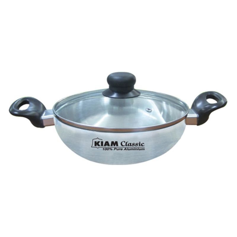 Kiam Premium Luxury Korai With Glass Lid 22 Cm Classic Pure Aluminium Cookware With Glass Lid