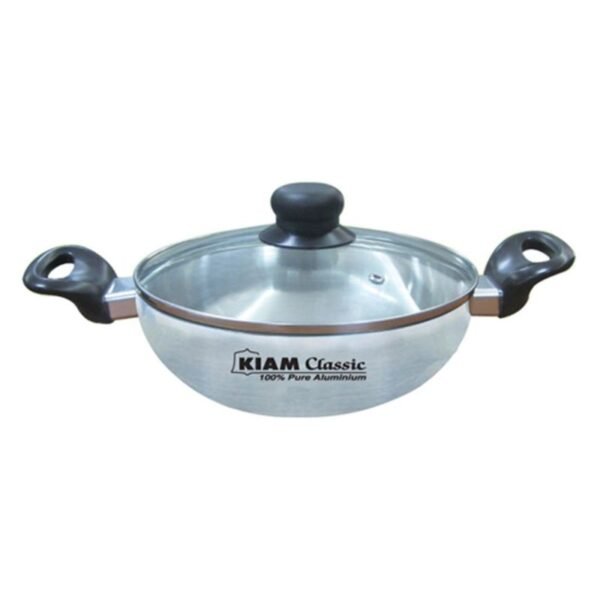 Kiam Premium Luxury Korai With Glass Lid 30 Cm Classic Pure Aluminium Cookware With Glass Lid
