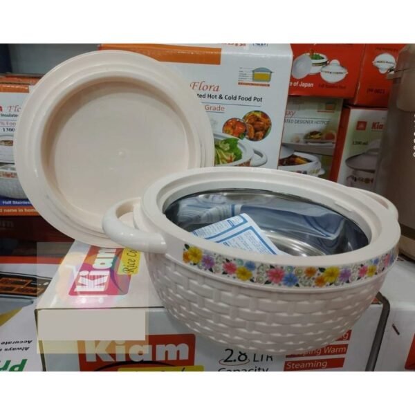 Kiam Premium Luxury Flora Insulated Half Stainless Steel Designer Food Hotpot - 1700 Ml