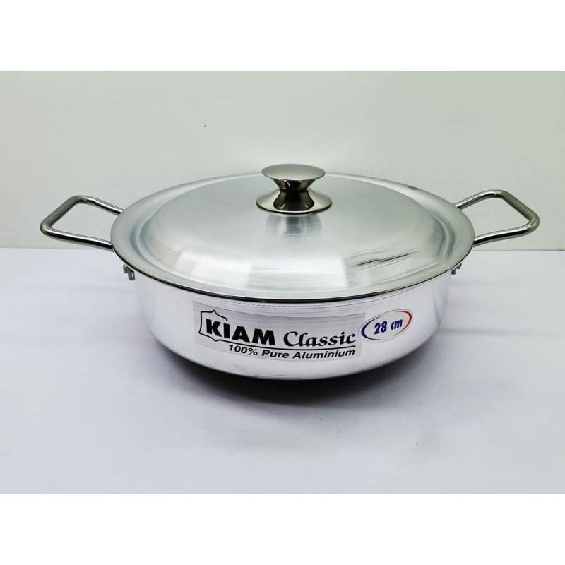 Kiam Premium Luxury Wok Pan 28 Cm Classic Pure Aluminium Cookware With Aluminium Lid