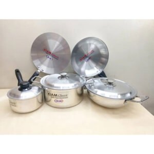 Exclusive 8 pcs Kiam Family Pack Cookware Set Aluminium. Casserole Stock Pot, Korai, Milk Pan, Ruti Tawa, Fry Pan & Lid Set. Model: A775.