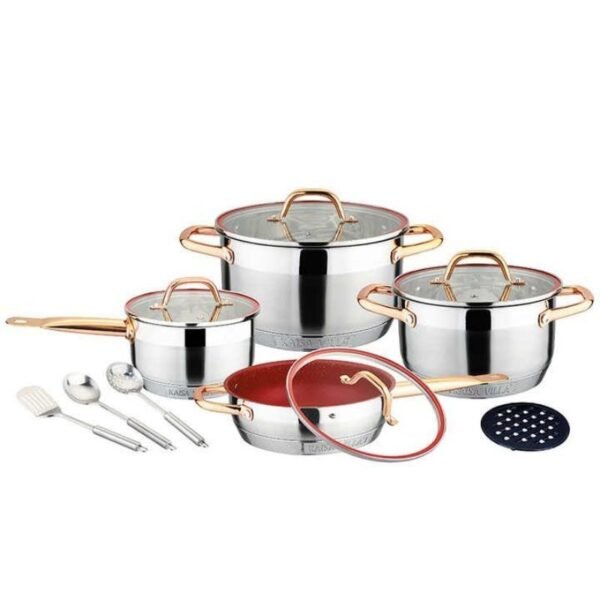 KAISA VILLA KV-6636  Stainless Steel Cooking Pot Set Kitchenware 12 Pieces None Stick Pots Set .