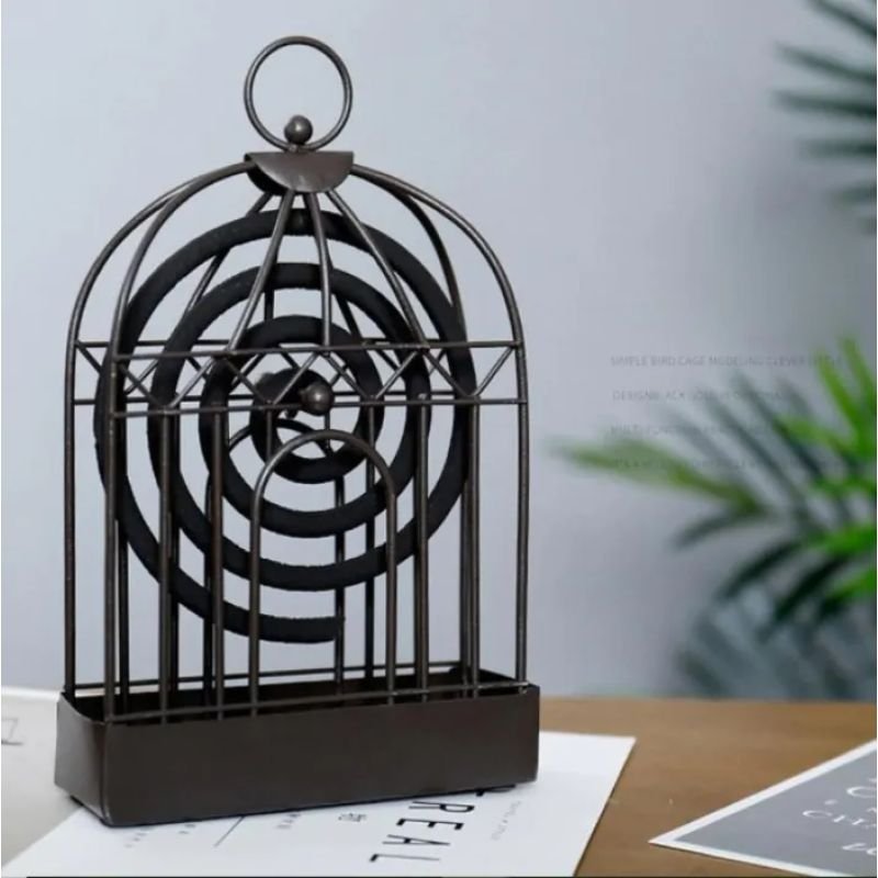 Birdcage Shape Iron Mosquito Coil Holder Stand Mosquito Repellent Incense Burner Holder Hanger for Indoor Home Living Room Bedroom Hotel-Black / 1Pcs