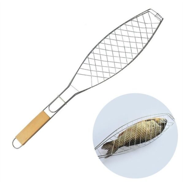 Kitchen Non-stick BBQ Portable Fish Clip BBQ Grill Basket Stainless Steel BBQ Fish Clip Net Outdoor Camping Tools