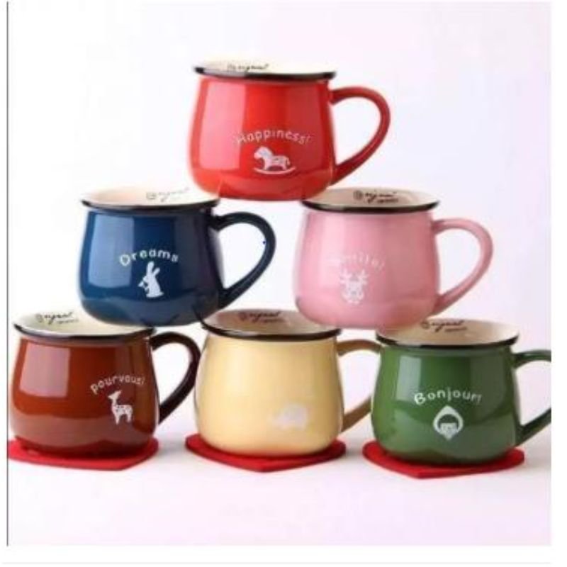 Creative Lovely Large Breakfast Cups Colorful Ceramic Milk Cups 1pcs