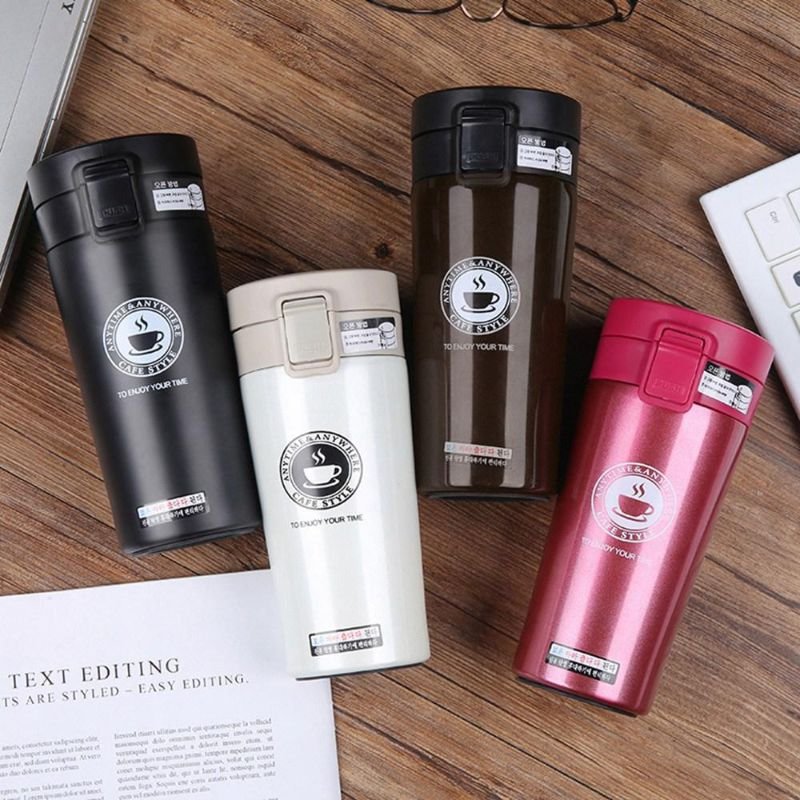 Coffee Mugs Insulated Water Bottle Tumbler Thermos Cup Vacuum Flask Premium Travel Coffee MugTumbler Hot Fashion 380ml Stainless Steel (Color-Black, Pink, Coffee, White, Silver)