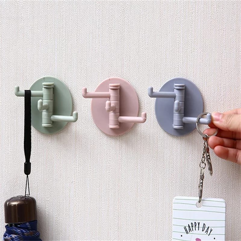 Adhesive Rotatable Hook Seamless Adhesive Hook Rotatable Strong Bearing Stick Hook Kitchen Wall Hanger Bathroom Kitchen Hooks wholesale