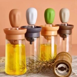 2 in 1 Glass Oil Bottle With Silicone Brush Portable Measuring Oil Dispenser