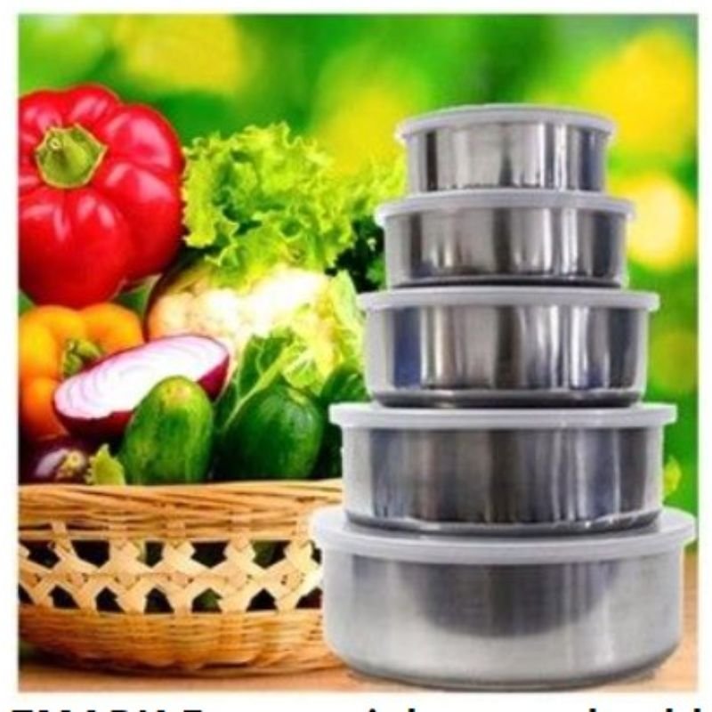 Protect fresh Box Stainless steel wear with plastic lid 5pcs set