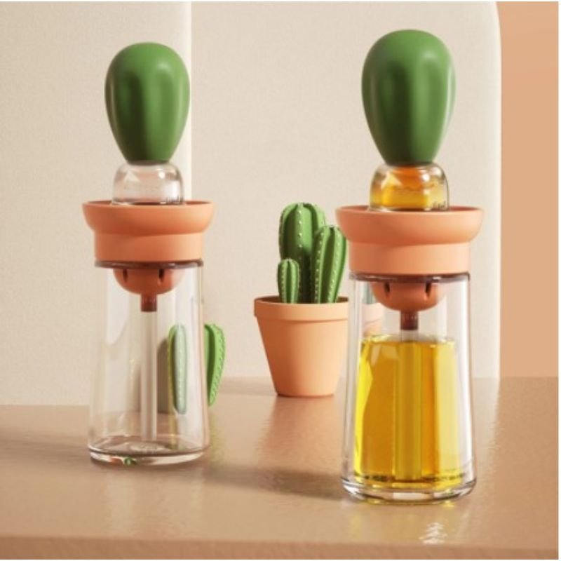 2 in 1 Glass Oil Bottle With Silicone Brush Portable Measuring Oil Dispenser Bottle For Outdoor Kitchen Barbecue Baking