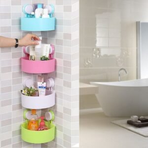 Triangle Self ( 1 pcs) Bathroom Organizer Shower Shelf Plastic Suction Cup Corner Storage Rack