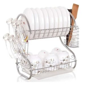 2 Layer Plate Stand Kitchen Chrome Cup Dish Drying Rack Tray Cultery Dish Drainer