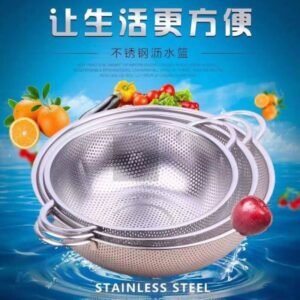 Vegetable Strainer Sifter Colander Set Kazmi  Kitchen Supply Colander Set of 6pcs Stainless Steel Mesh Strainers and Colanders Net Baskets with Handles & Base Drain, Rinse, Steam or Cook