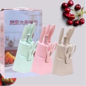 7Pcs High Quality Non Stick Kitchen Kniifee And Scissors Set Corrugated Pastel Colors Stainless Steel