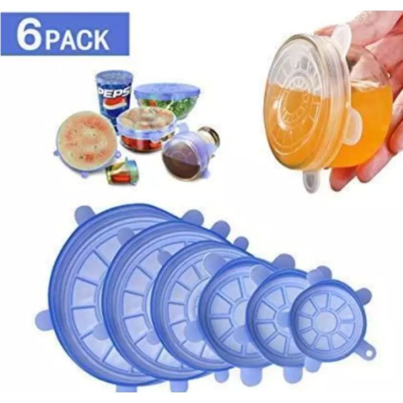 6 Pcs Kitchen Reusable Silicone Stretch Seal Lid Preservation Vacuum Food Storage Bowl Cover- Multicolor