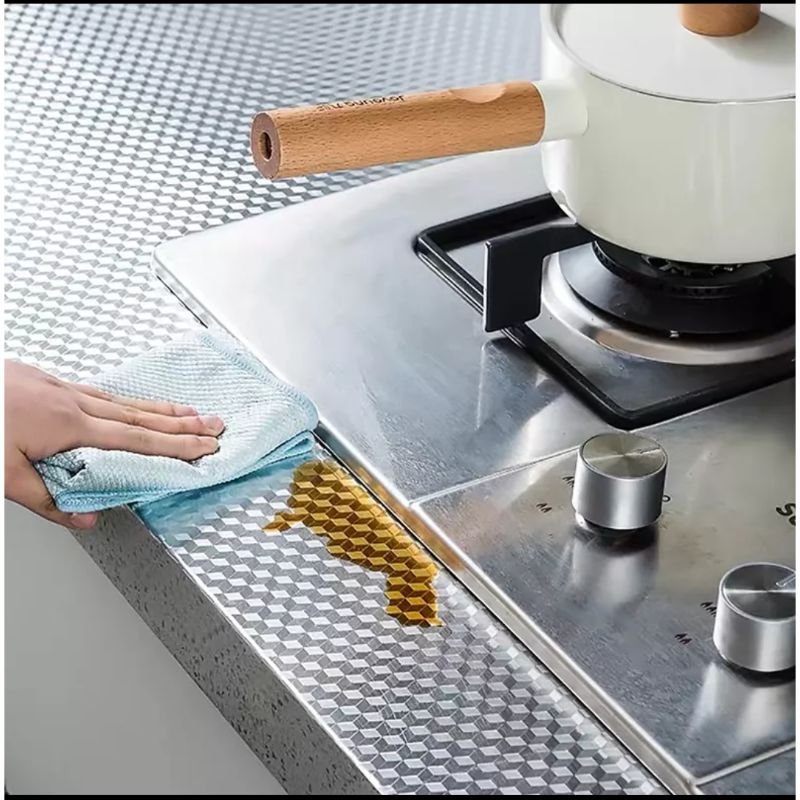 Kitchen Oil-proof Self Adhesive Stickers Stove Anti-fouling High-temperature Aluminum Foil Wallpaper Cabinet Film Contact Paper (Height 24 Inch, Length 37 Inch)