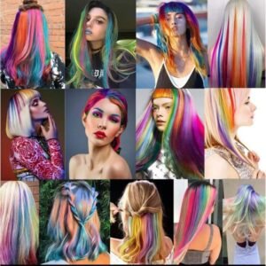 5 PC 5 Colored Party Highlights Colorful Clip in Hair Extensions Straight Synthetic Hairpieces