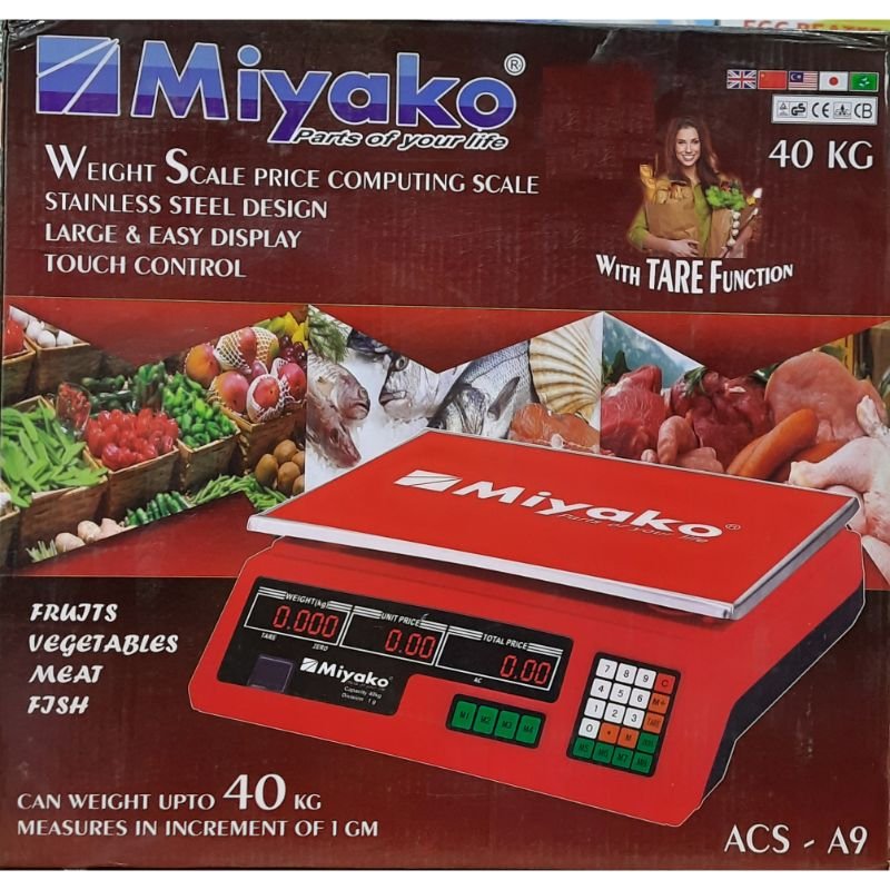 MIYAKO ACS-A9 COMMERCIAL WEIGHT SCALE, DIGITAL WEIGHT MACHINE, PRICE COMPUTING SCALE WITH TARE FUNCTION 40 KG