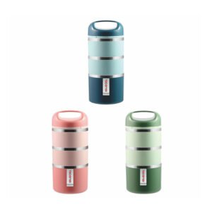 Tedemei 3 layers 1.43L with handle portable leak-proof Filled PU Foam inner stainless steel bowl student bento lunch box