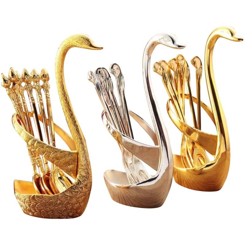 6 pcs Spoons Set and 1 swan Stand